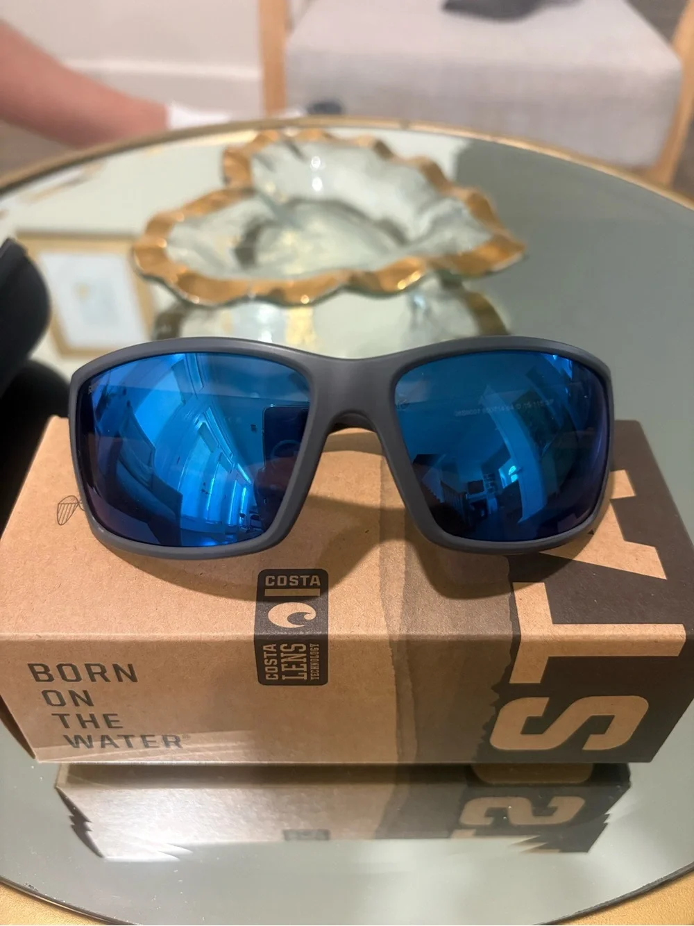 Costa Men's Polarized Sunglasses in Matte Black with Blue Mirrored Lenses